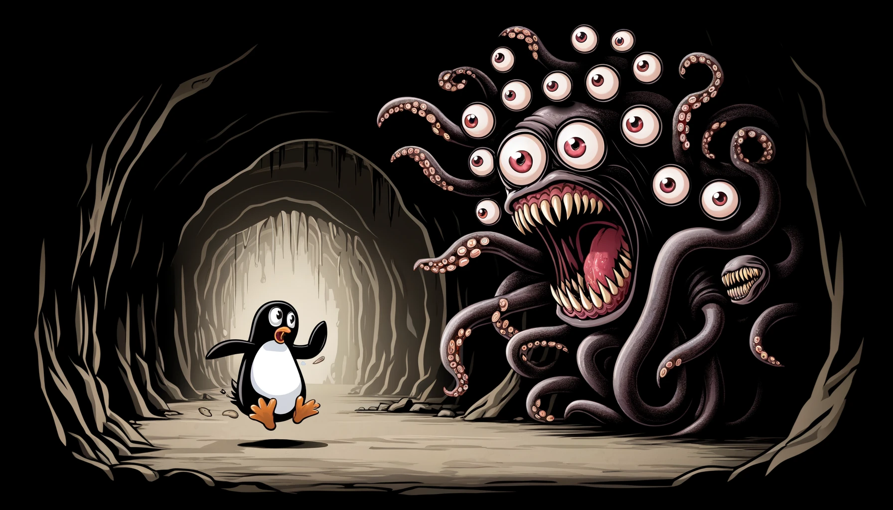 Shoggoth chasing penguin